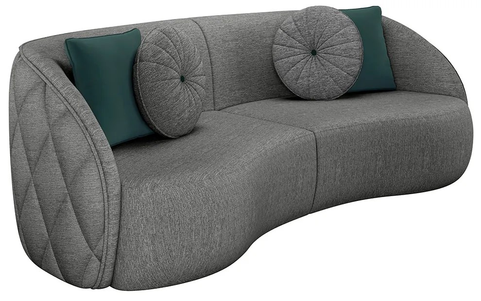 Sofá Decorativo 240cm com Almofadas Redondas Clarke Linho Chumbo G45 - Gran Belo