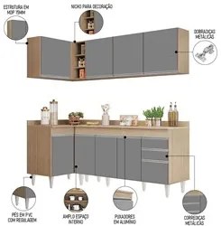 Armário de Cozinha Modulado de Canto Direito 4 Peças CP41 Balcão com T