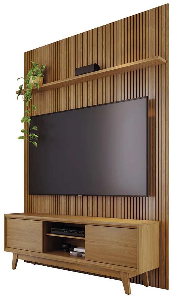 Painel TV 65 Pol 179cm Ripado Valen e Rack Bancada Mylan M20 - D'Rossi - Cumaru(fosco)