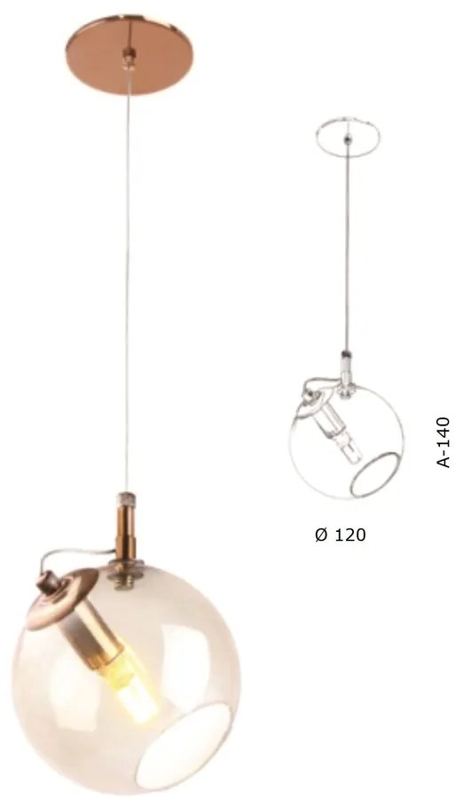 Pendente Globo Inclinado Ø12X14Cm Metal E Globo Ø12Cm 01Xg9 |Old Artis... (COBRE FOSCO, AMBAR)