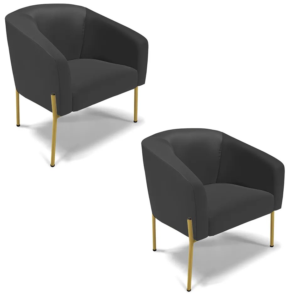 Cadeira Sala de Jantar Pé de Ferro Dourado kit 2 Stella Sintético D03 - D'Rossi - Preto