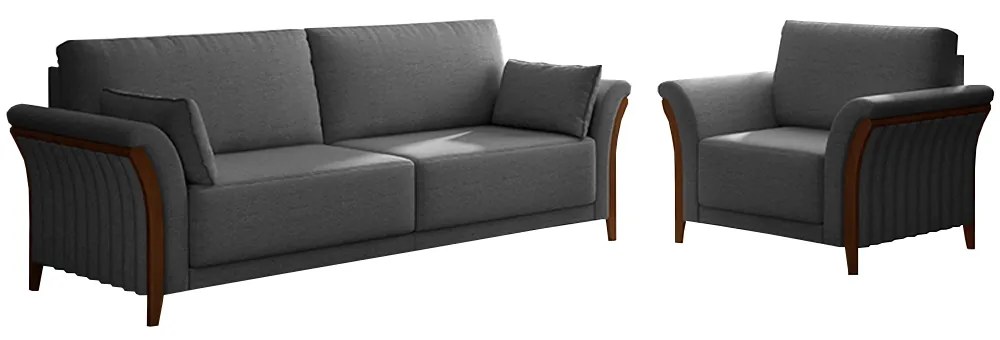 Conjunto Decorativo Poltrona e Sofá 222cm Market Linho Chumbo G45 - Gran Belo