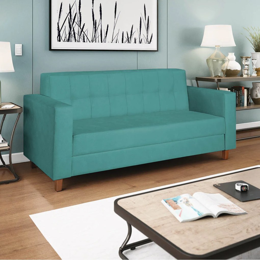 Sofá 2 Lugares Denver Suede Azul Turquesa - ADJ Decor