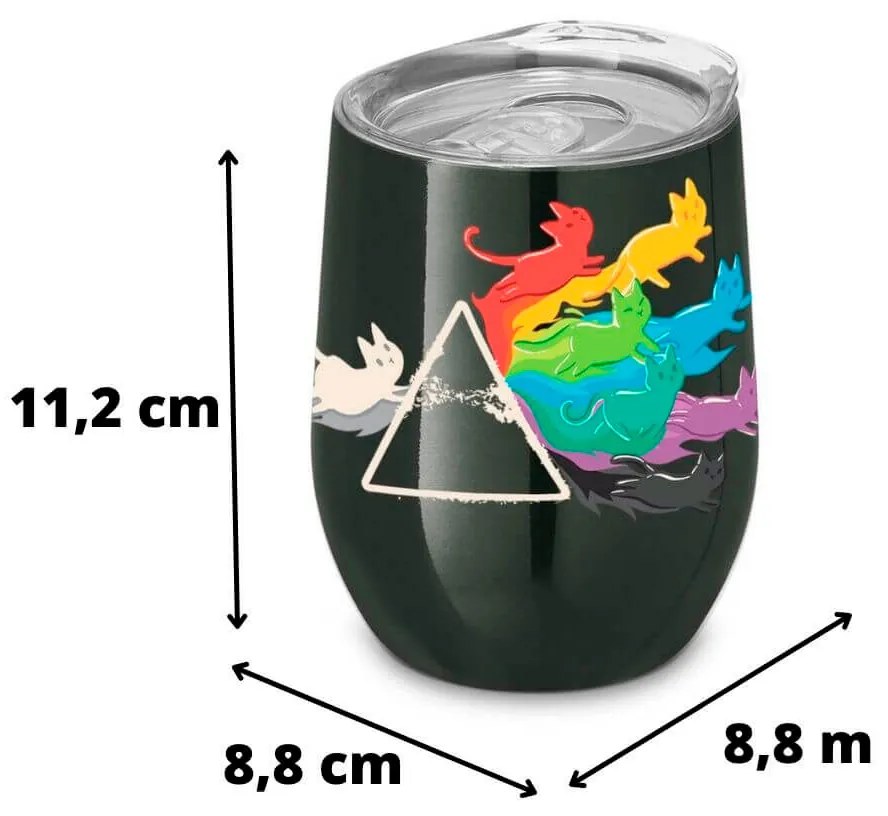 Copo Inox Corpo Duplo 400 ml Brilhante Gato Prisma Cats Geek - Cinza Mescla