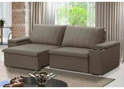 Sofá Retrátil Reclinável 3 Lugares 225cm Baluart F05 Veludo Castor - M