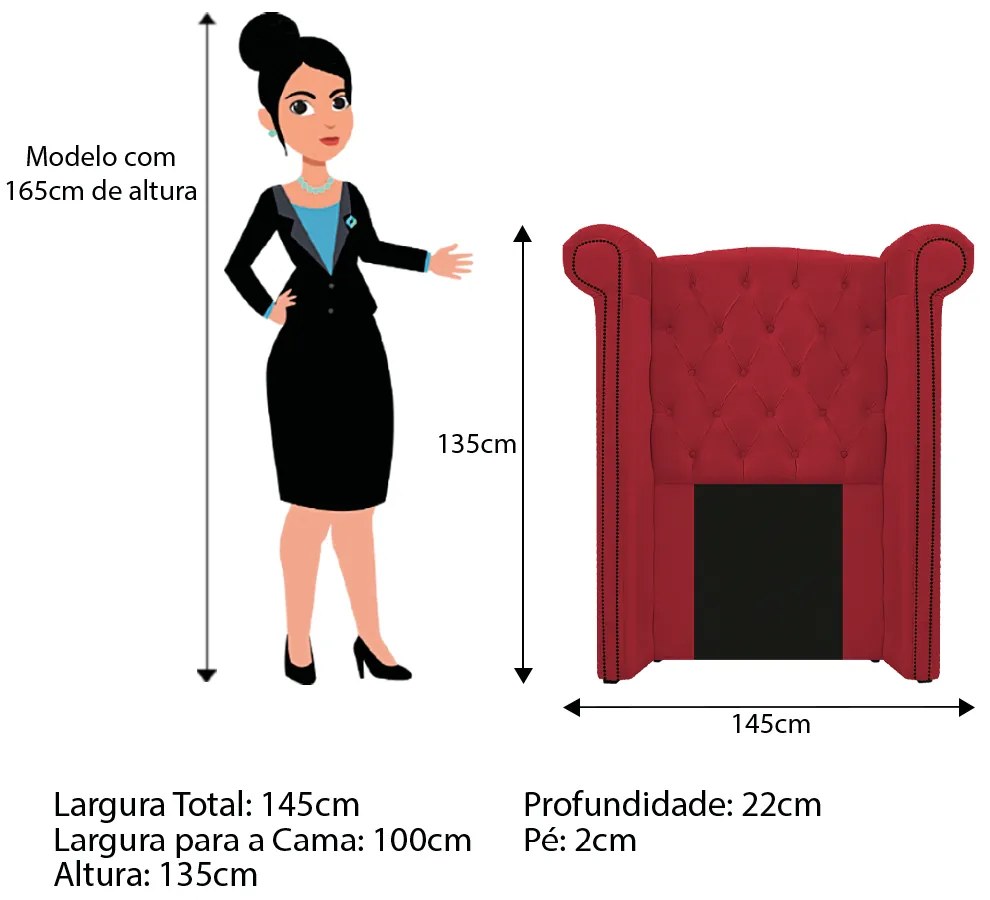 Kit Cabeceira e Calçadeira Veneza 100 cm Solteiro Suede Vermelho - ADJ Decor