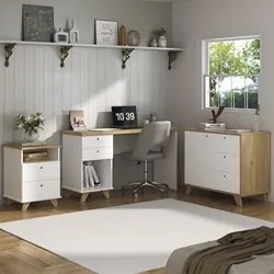 Conjunto Escritório Home Office 3 Peças Elai A06 Olmo/Branco - Mpozena