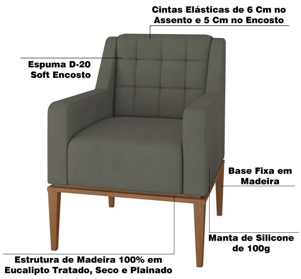 Poltrona Decorativa Sala de Estar Madonna Suede Grafite G52 - Gran Belo