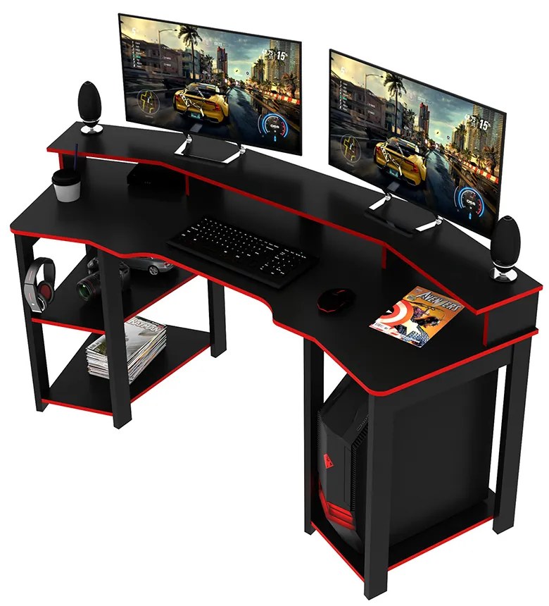 Mesa para Escritório Home Office Gamer ME4167 MDP Preto/Vermelho G69 - Gran Belo