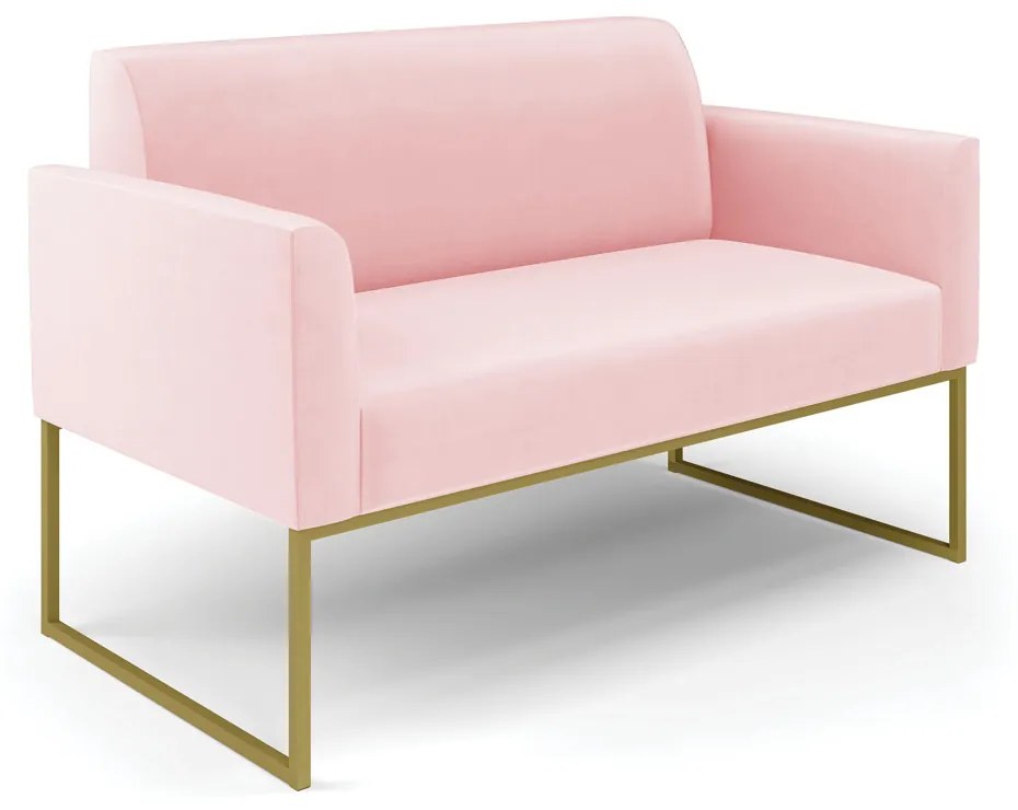 Sofá Namoradeira com Poltrona Base Industrial Dourado Marisa Suede Rosa Bebê D03 - D'Rossi
