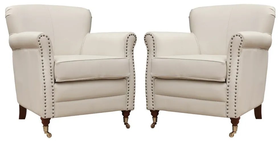 Kit 02 Poltronas Decorativas Sala de Estar Brunei Pés Príncipe Couro Off White G58 - Gran Belo