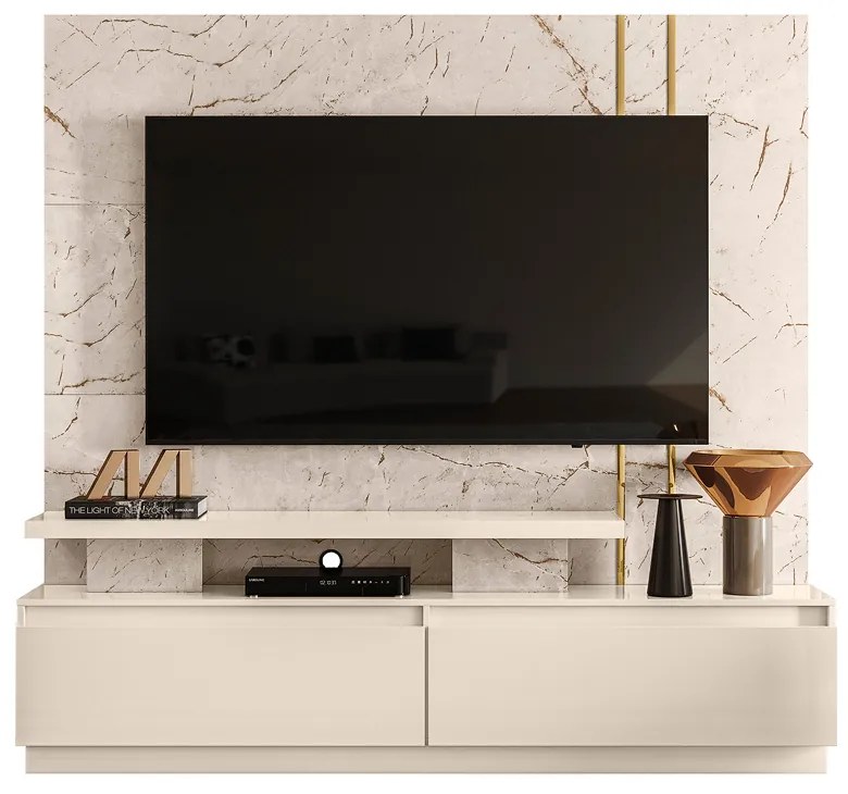 Estante de TV 75 Pol 183cm Sala de Estar Belora Calacata/Off White M20 - D'Rossi