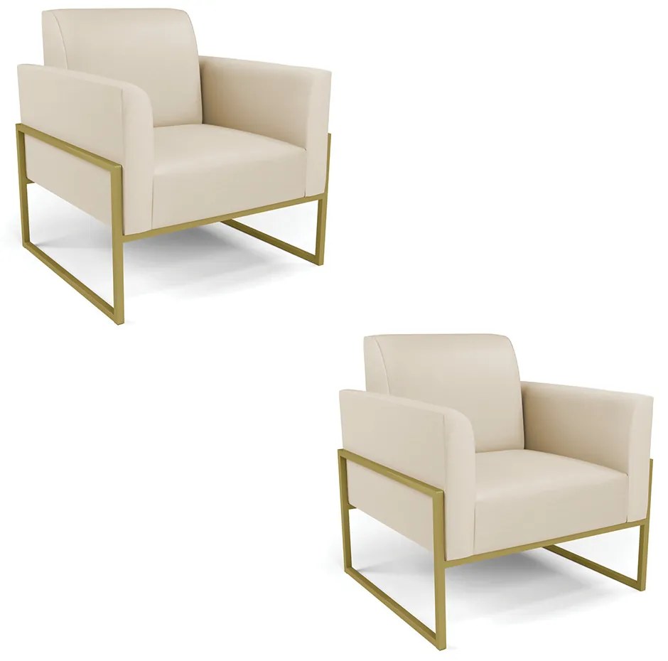 Kit 2 Poltronas Base Industrial Alta Dourado Marisa Corino - Bege
