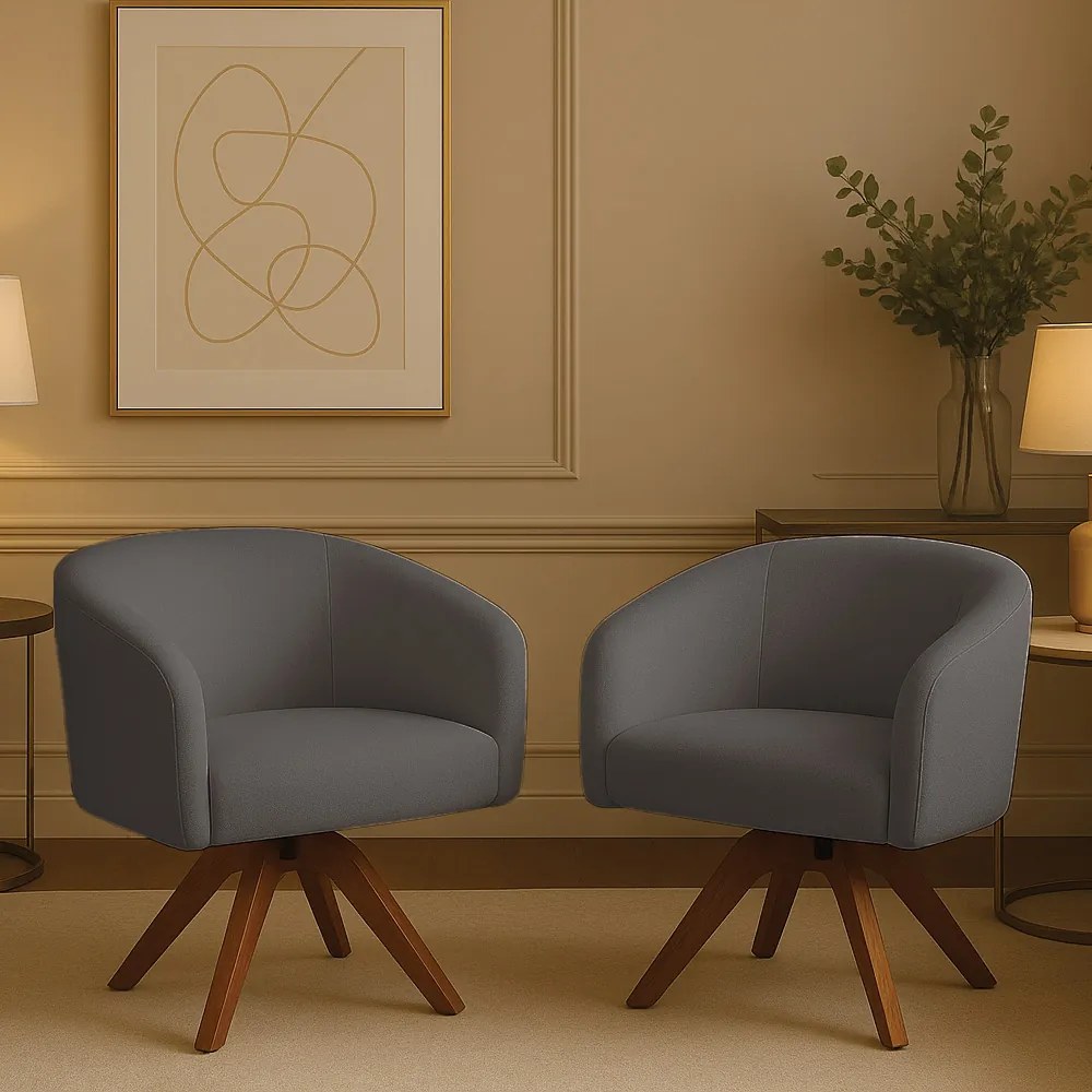 Poltrona Sala Base Giratória Madeira Kit 2 Arielle Bouclê Grafite D03 - D'Rossi