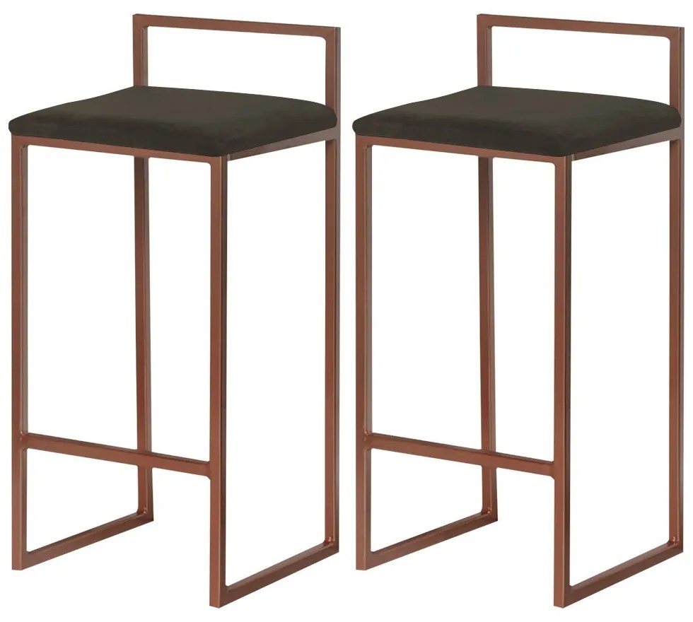 Kit 2 Banqueta Decorativa Selena Base Bronze Suede Marrom G41 - Gran Belo