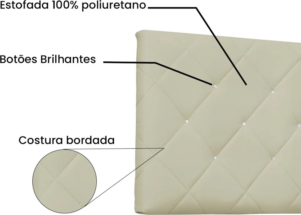 Painel Tânia Para Cama Box Queen 160 cm Corino S04 - D'Rossi - Bege