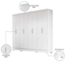 Guarda Roupa Casal 8 Portas 4 Gavetas 236cm Ágata Z17 Branco - Mpozena