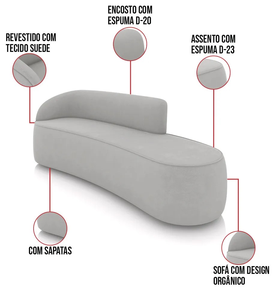 Sofá 4 Lugares Orgânico 220cm Morgan e 2 Poltronas Lua Suede Cinza D03 - D'Rossi