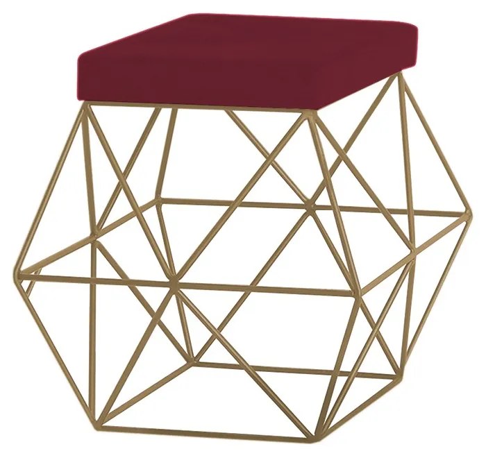Puff Decorativo Sala de Estar Base Gold Trixie Suede Bordô G41 - Gran Belo