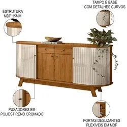 Balcão Buffet Mônica 183cm e Cristaleira Melina M01 Naturale/Off White