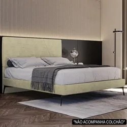 Cama Casal King com Cabeceira 199cm Pés Metálicos Elisa S05 Veludo Beg