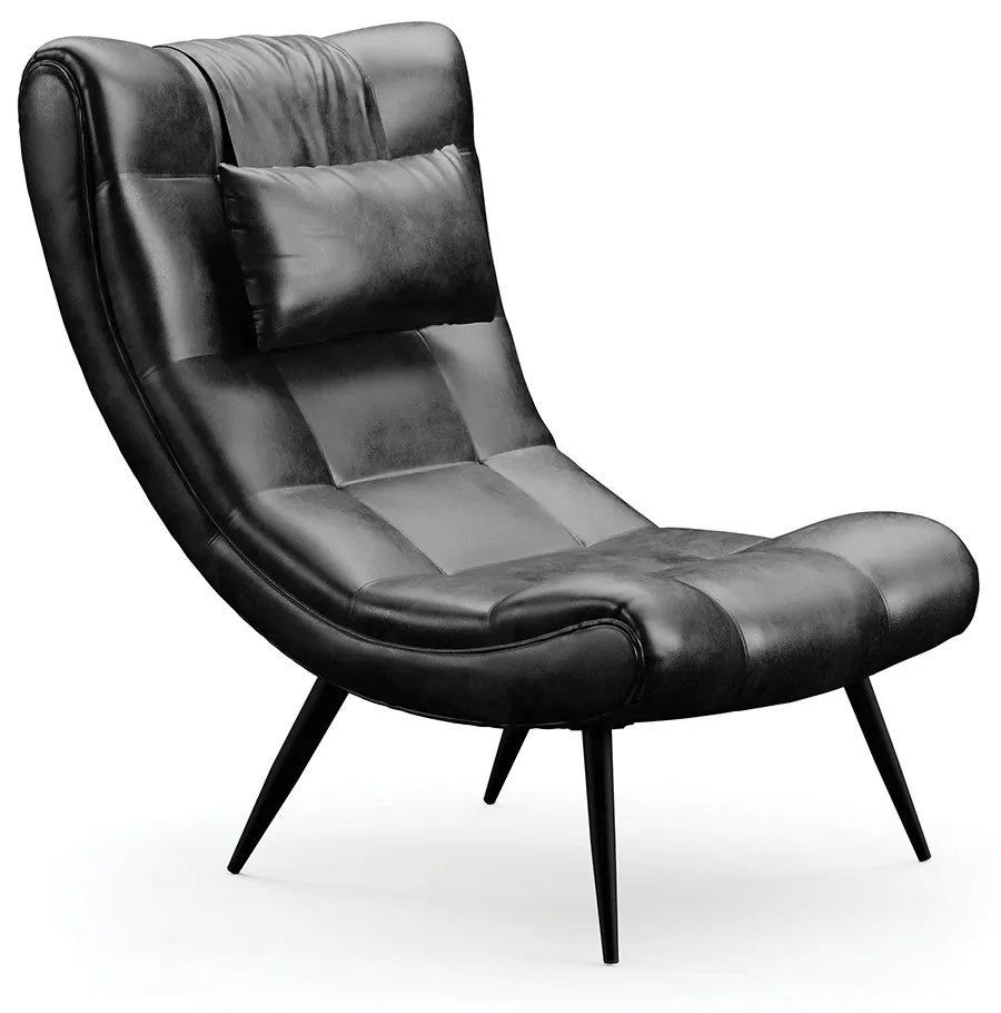 Poltrona Decorativa Sala de Estar Pés Palito Letty PU Preto G19 - Gran Belo