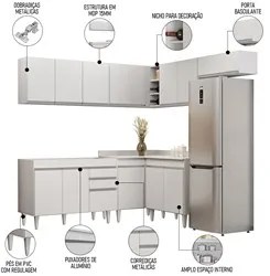 Armário de Cozinha Modulado de Canto 7 Peças CP19 Balcão sem Tampo Bra