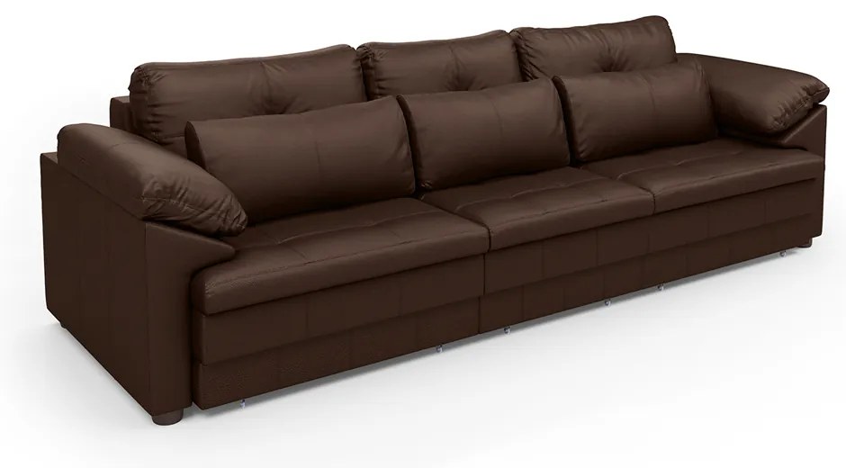 Sofá Retrátil Manual Sala de Estar Nolan Bipartido 297cm Conforto Premium em Couro Marrom Brilho G58 - Gran Belo