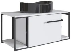 Gabinete Banheiro Suspenso 80cm Cuba Oval Ripy Branco/Preto Z54 - Mpoz