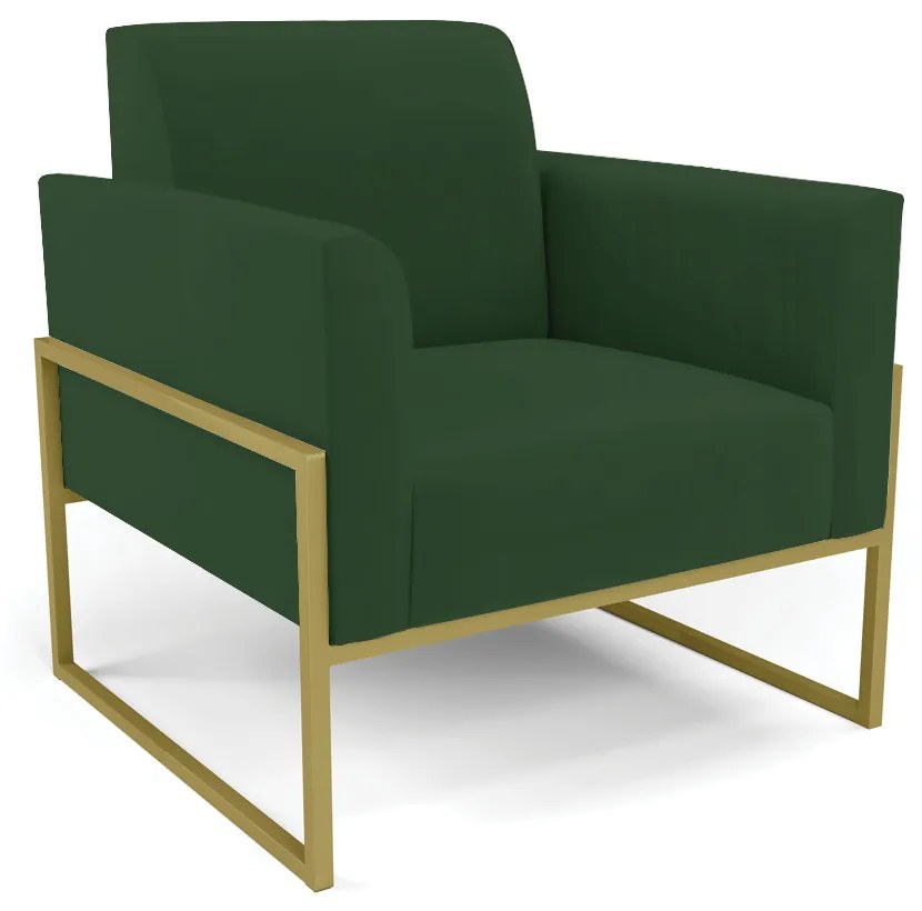 Sofá Namoradeira com 2 Poltronas Base Industrial Alta Dourado Marisa Veludo D03 - D'Rossi - Verde