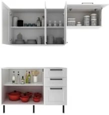 Armário Cozinha 3 Peças Balcão Para Pia CP4A Zaya Branco T01 - Mpozena