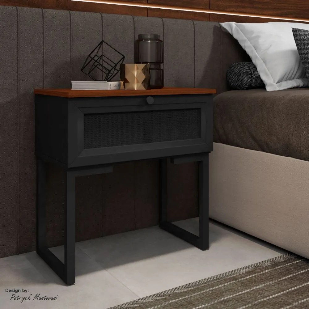 Mesa de Cabeceira Iron 1 Gaveta Imbuia/Preto - Vizzato - Preto