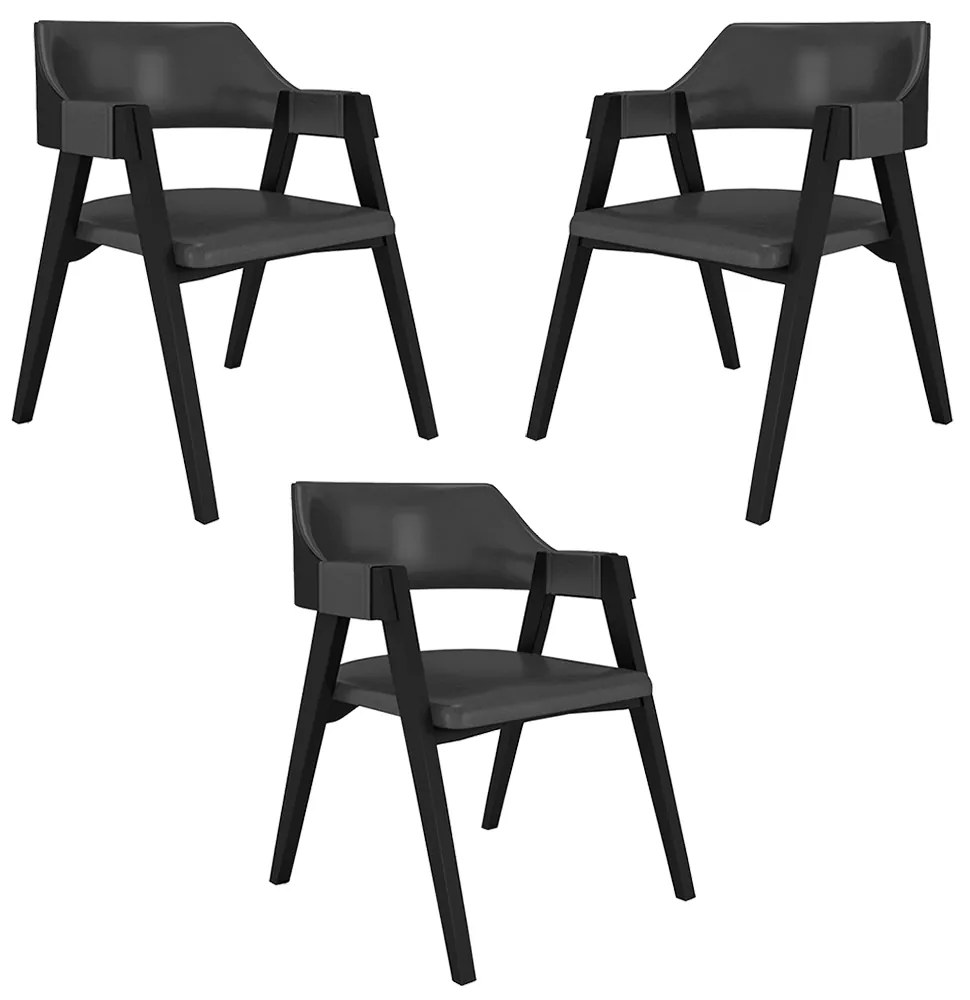 Kit 3 Cadeiras Sala de Jantar e Jogos Carteados Madeira Maciça Poker PU Grafite/Preto G42 - Gran Belo