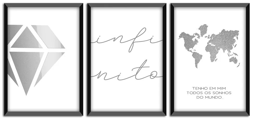 Kit 03 Quadros Decorativos "Infinito" 43x33 cm - D'Rossi