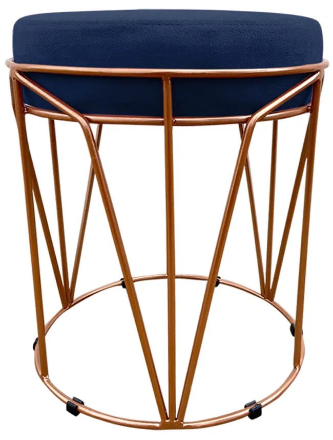 Puff Multiuso com Mesa Babu 2 em 1 Suede Azul Marinho Base Cobre - D'Rossi