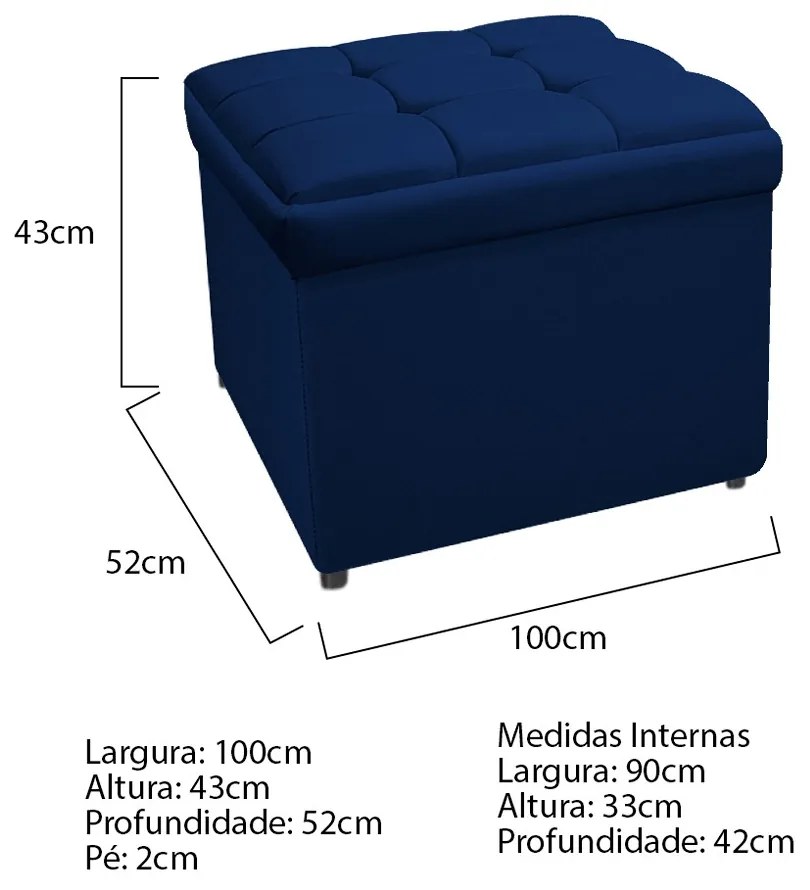 Calçadeira Copenhague 100 cm Solteiro Suede Azul Marinho - ADJ Decor