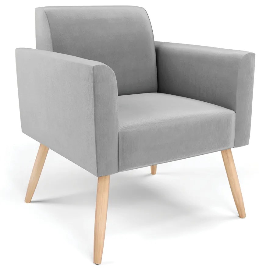 Sofá Namoradeira com 2 Poltronas Pés Palito Natural Marisa Suede Cinza D03 - D'Rossi