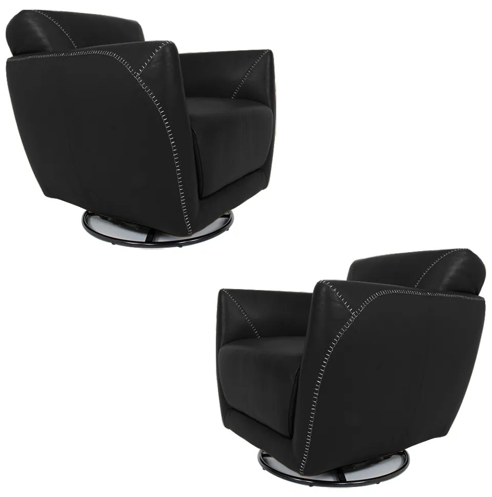 Kit 2 Poltronas Decorativas Valentina Sala de Estar Giratória Couro Preto G40 - Gran Belo