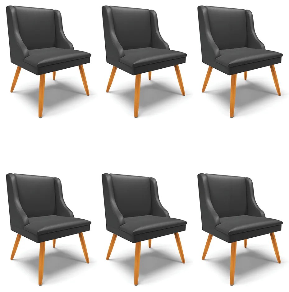 Kit 06 Cadeiras de Jantar Liz Corino  Pés Palito Castanho D03 - D'Rossi - Preto