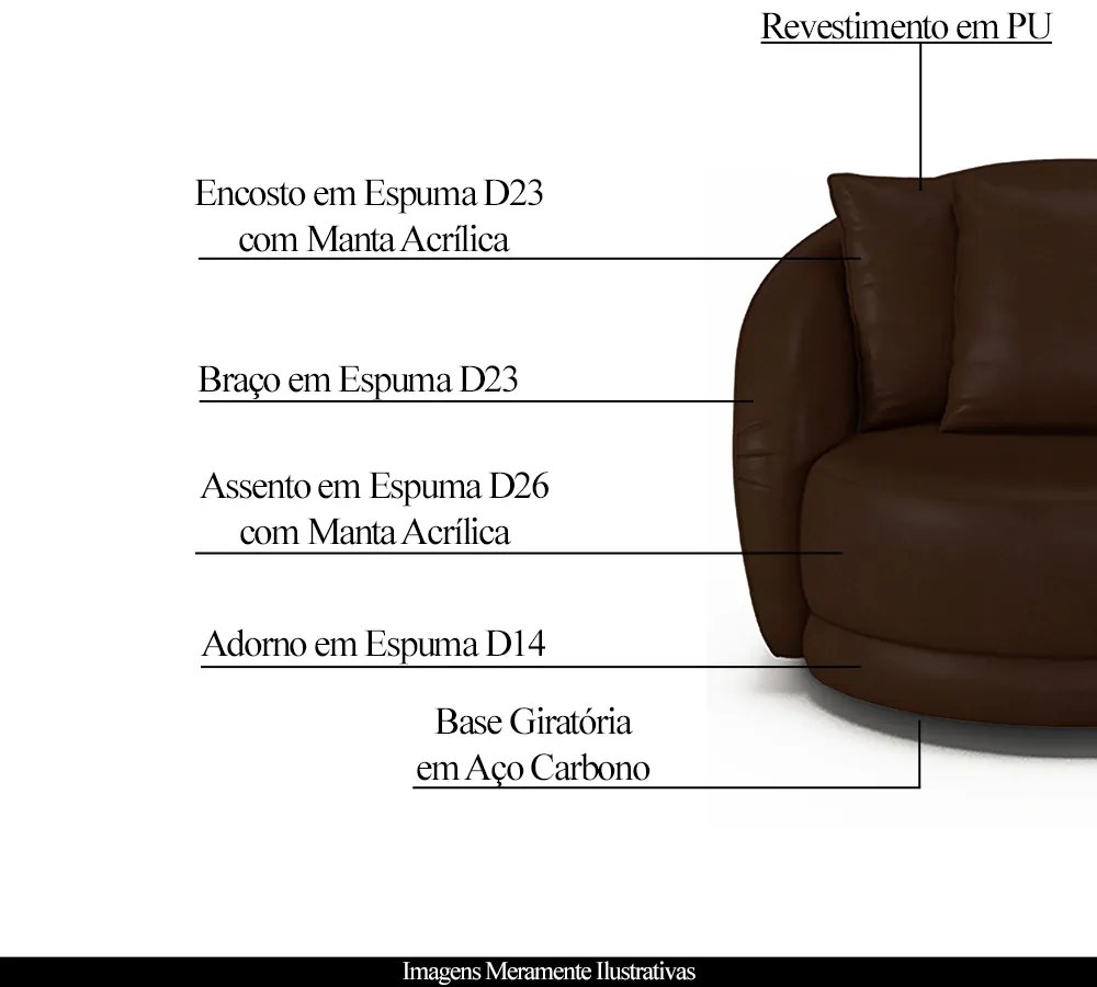 Kit 2 Poltronas Decorativas Base Giratória Galáxia com Almofadas PU Marrom G45 - Gran Belo