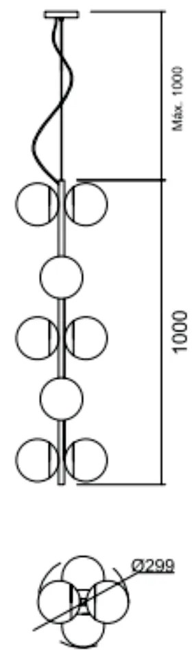 Pendente Cosmos Vertical C/ 10 Globos Ø30X100Cm 10L E27 Mini Bulbo / M... (BT - Branco Texturizado, FOSCO)