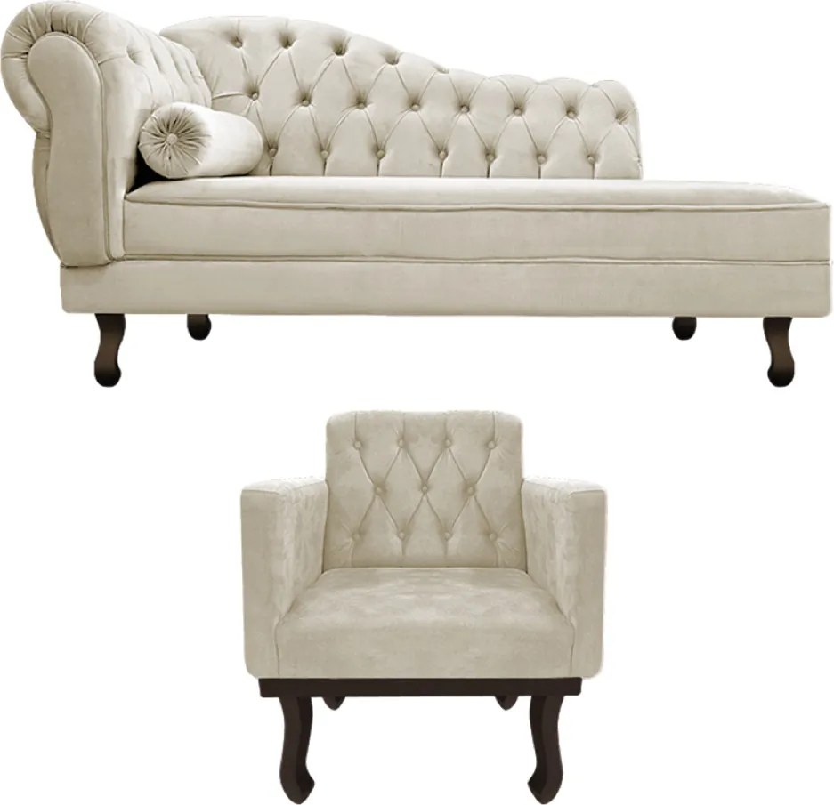Kit Diva Recamier Diana 140cm Lado Direito e 01 Poltrona Classic Linho - ADJ Decor