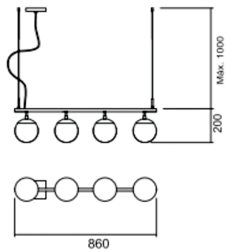Pendente Queens C/ 4 Globos 85Cm 4L E27 Mini Bulbo / Metal E Globo Ø14... (TT-M Titânio Metálico, FOSCO)