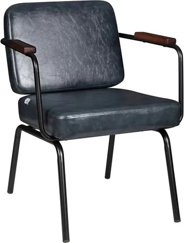 Poltrona Industrial 78cm em Metal e Couro Vintage Cinza