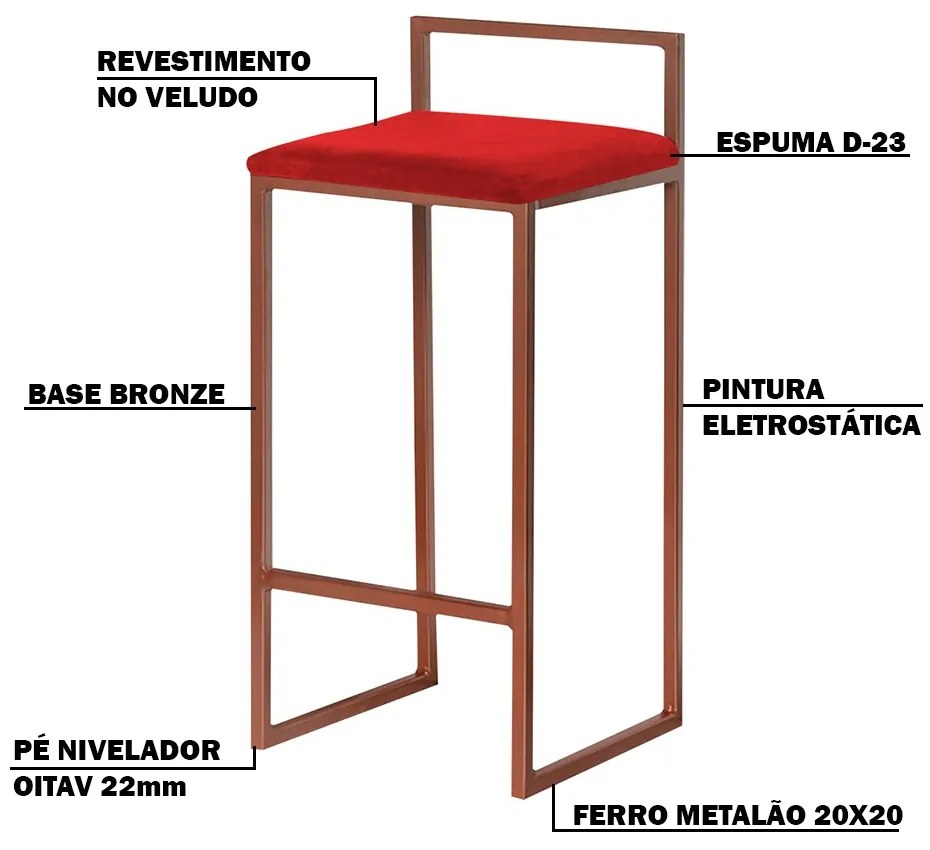 Banqueta Decorativa Jasmine Base Bronze Veludo Vermelho G41 - Gran Belo