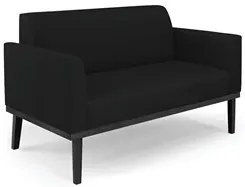 Sofá Namoradeira e 2 Poltronas Base Madeira Preto Maressa Linho Preto