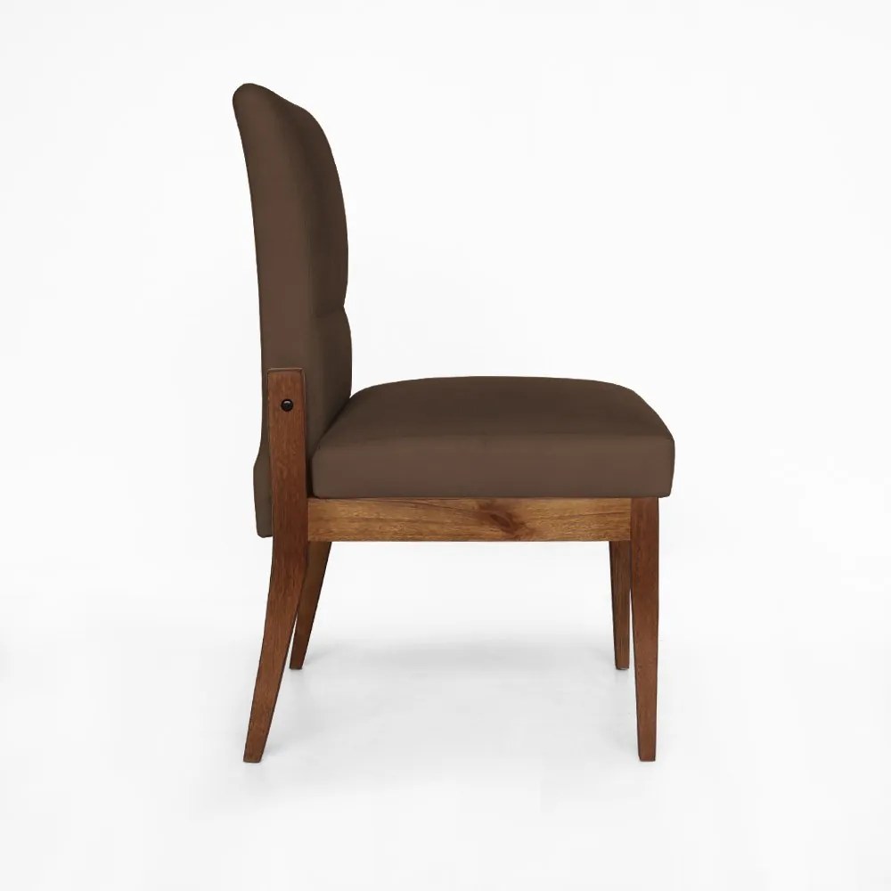 Cadeira De Jantar Aurora Base Madeira Maciça Estofada Suede Marrom