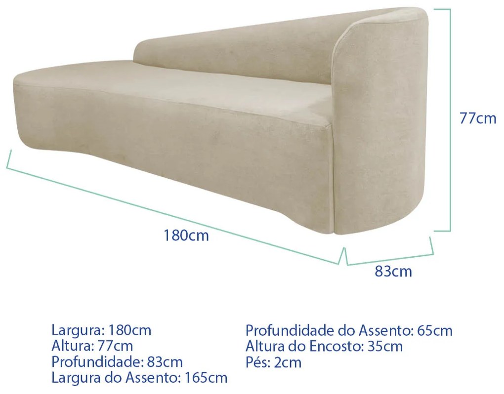 Kit Sofá Curvo França 180cm L.E e Poltrona Luiza Max Conforto, Elegância e Design Moderno Linho