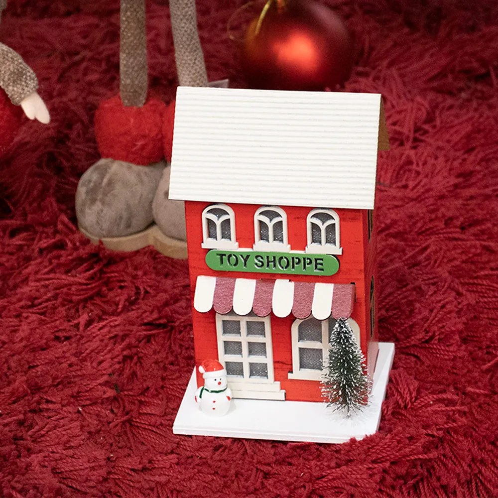 Casinha Decorativa de Natal com Led Vermelho 17x10x9 cm F04 - D'Rossi