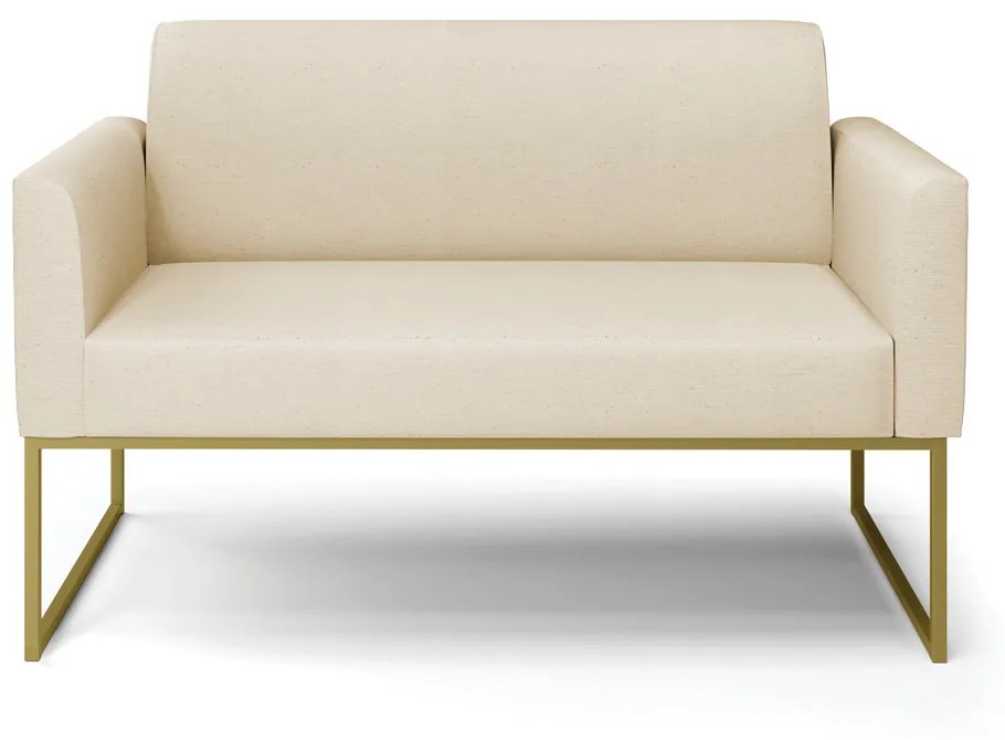 Sofá Namoradeira Base Industrial Dourado Marisa Linho Bege A19